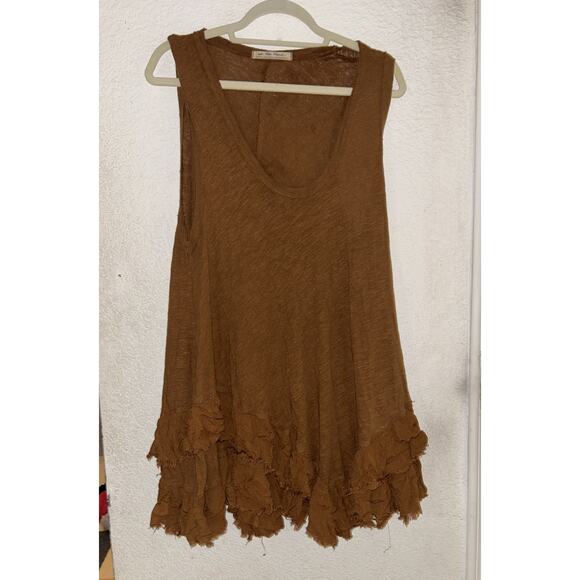 Free People Sasha Shimmy Cinnamon Ruffled Tank Raw Frayed Hem M - Picture 1 of 7